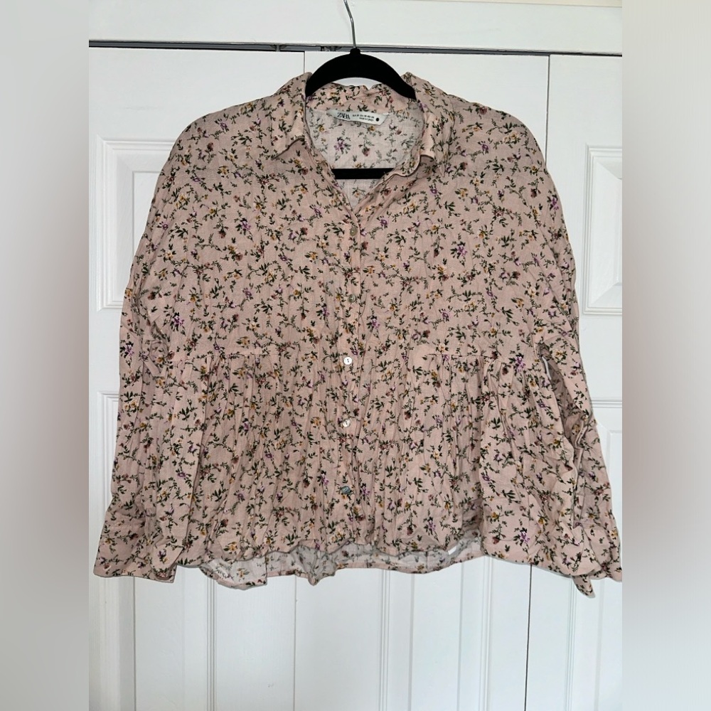 Zara floral cotton blouse
